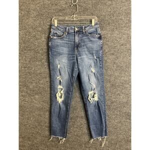 Old Navy Womens O.G. Straight High Rise Jeans Size 6 Blue Medium Wash Distressed